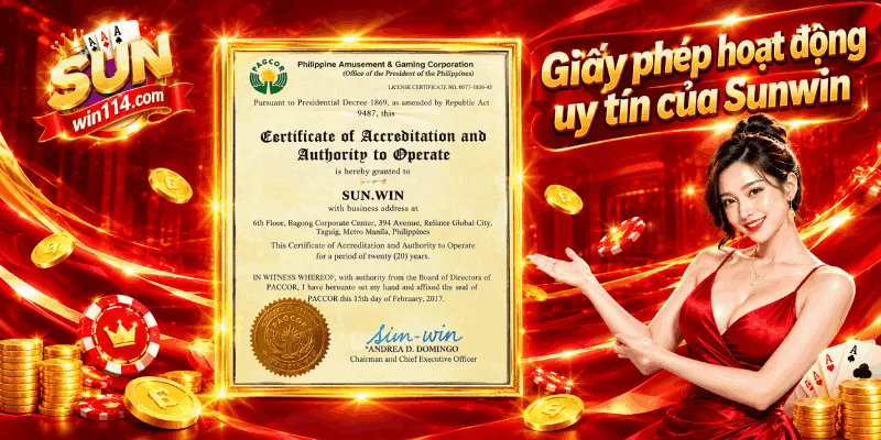 Giấy phép hoạt động uy tín của cổng game Sunwin